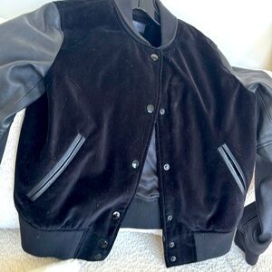 Black suede and leather Rag & Bone snap closure jacket.